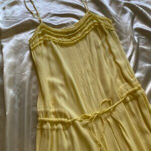 Vintage 1990s Ghost London Pastel Yellow Crepe Drop Waist Dress Small Boho